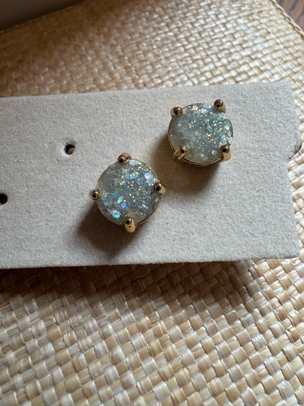 Kate Spade Gold-Setting White Glitter Druzy Stud Earrings